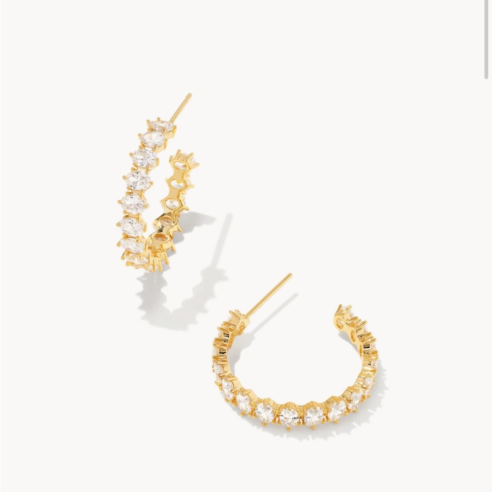 Cailin Gold Crystal Hoop Earrings in White Crystal Kendra Scott